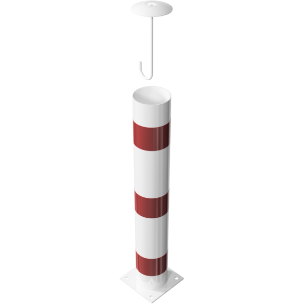 Barrier bollard | Steel tube  152 x 3.2 mm | stationary | for dowel fixing | hot-dip galvanized and white coatedwith three red reflecting stripes | total length: 1000 mm | with steel cap with concrete anchor